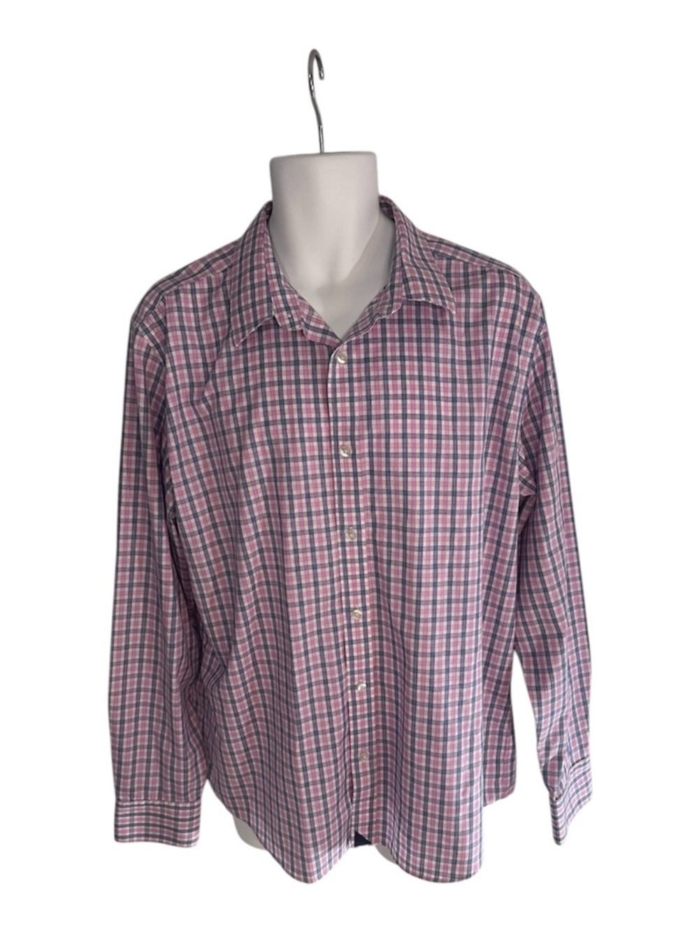 UNTUCKIt Slim Fit Button Down Shirt XL Pink Blue Plaid Check Wrinkle Free Cotton